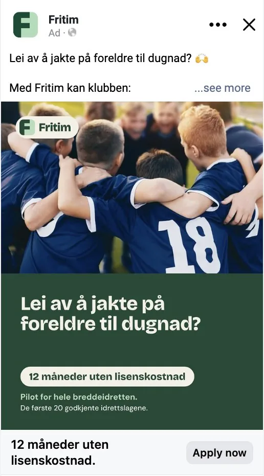 Fritim ad with football players: “Tired of chasing parents for volunteer work?”