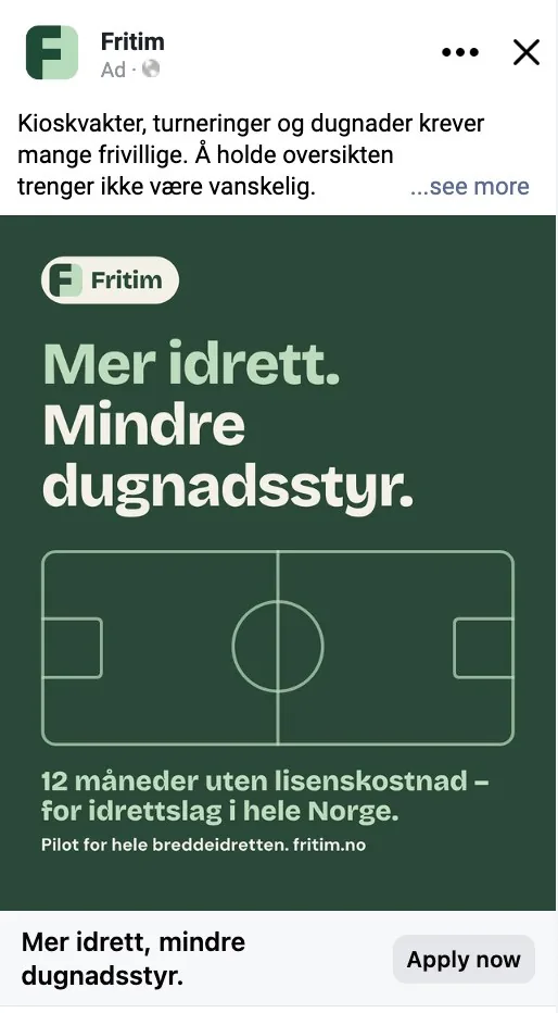 Fritim ad: “More sport. Less volunteer-drive hassle.”